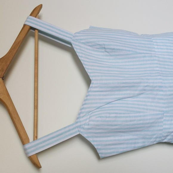 NWOT GAP women's linen cotton blend lined aqua striped fit & flare dress size 0 - Picture 2 of 11